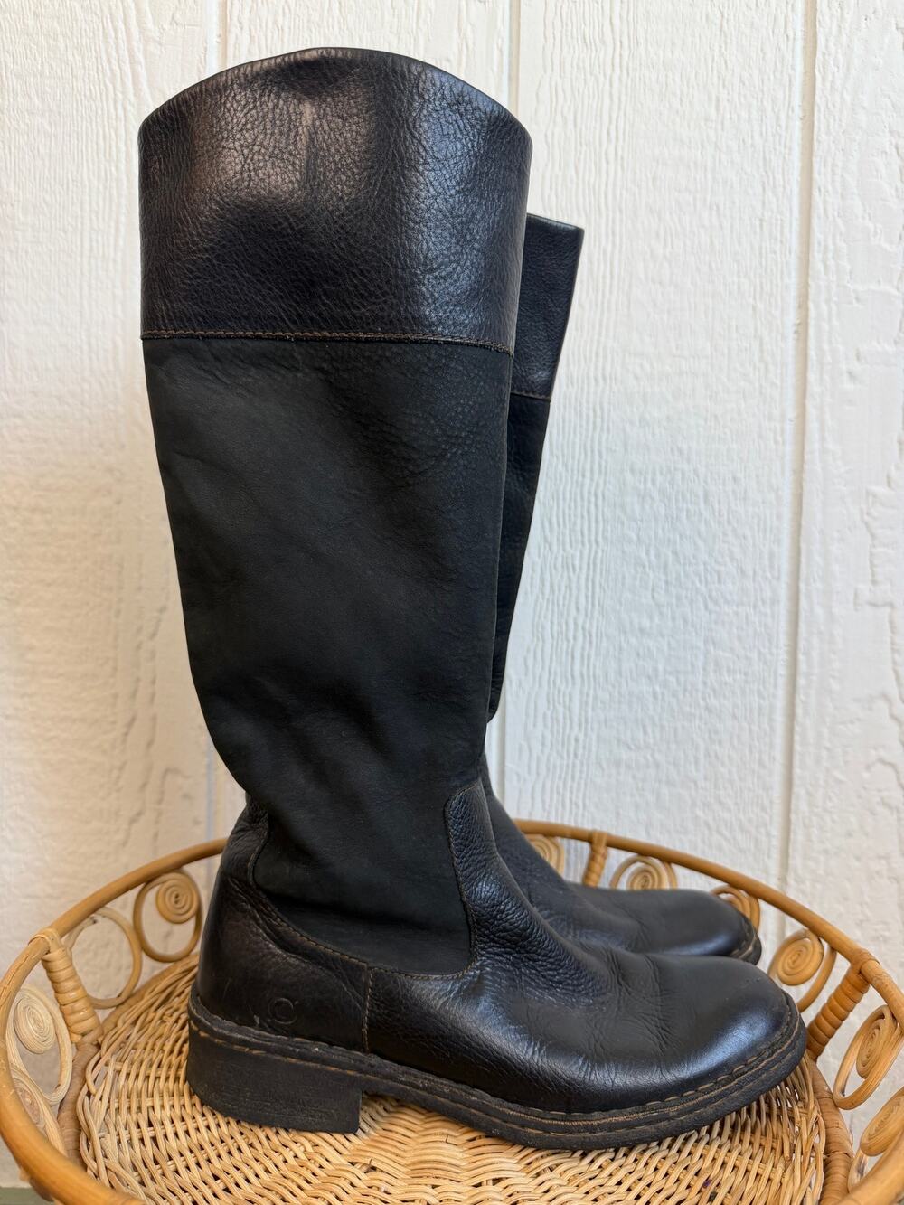Born Black Leather Tall Riding Boots, Size 9